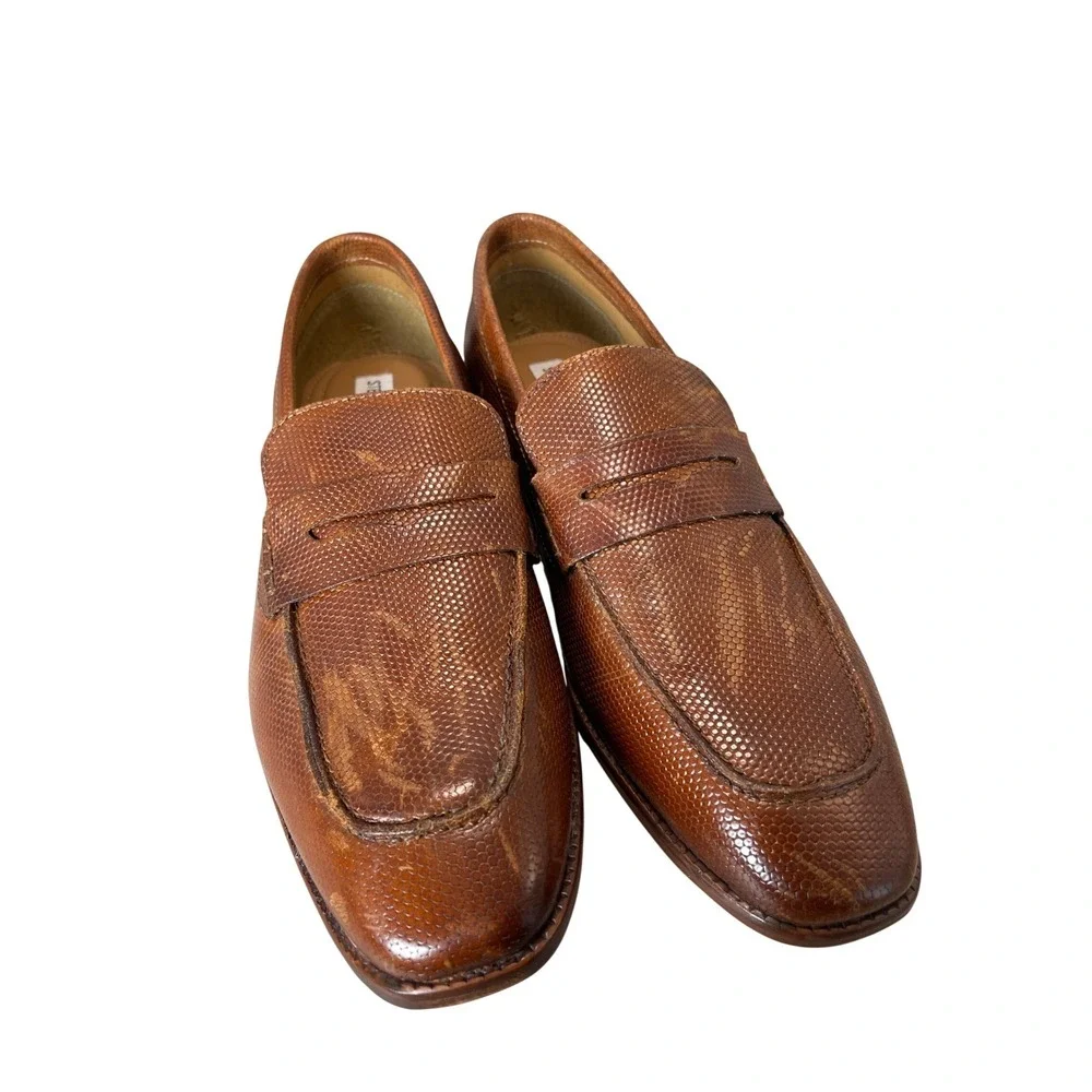 Steve Madden Mens P-Ancher Cognac Leather Textured Penny Loafers Size 8.5D